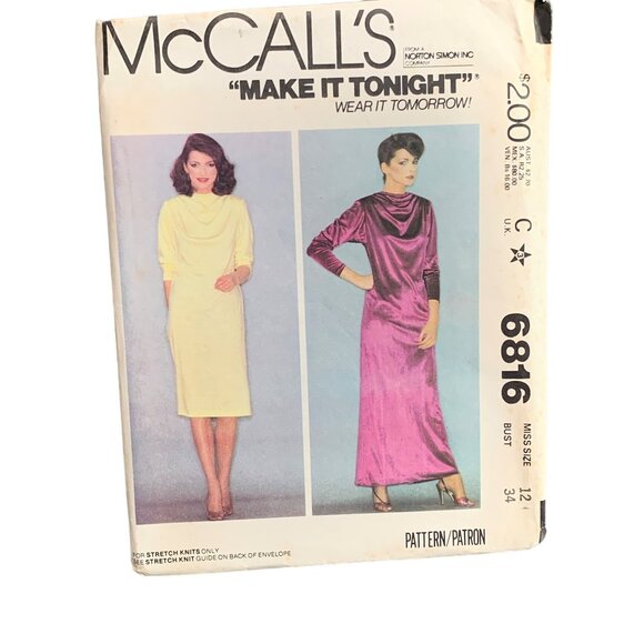 McCalls 6816 Vintage Sewing Pattern Misses Dress Size 12 uncut - Picture 1 of 2